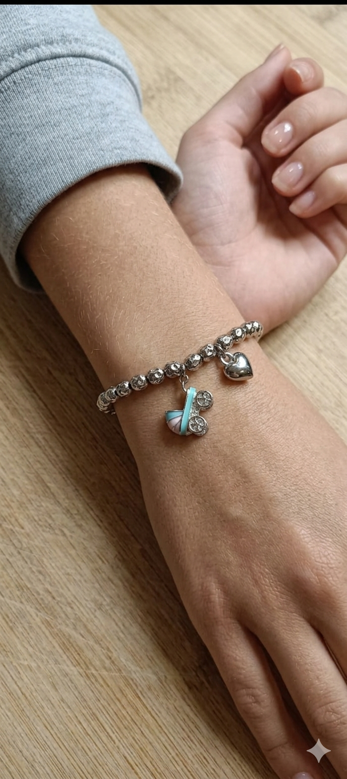 Bracciale granelli, carozzina e cuore