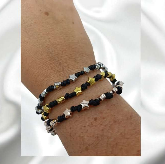 Bracciai cordino nero e stelle