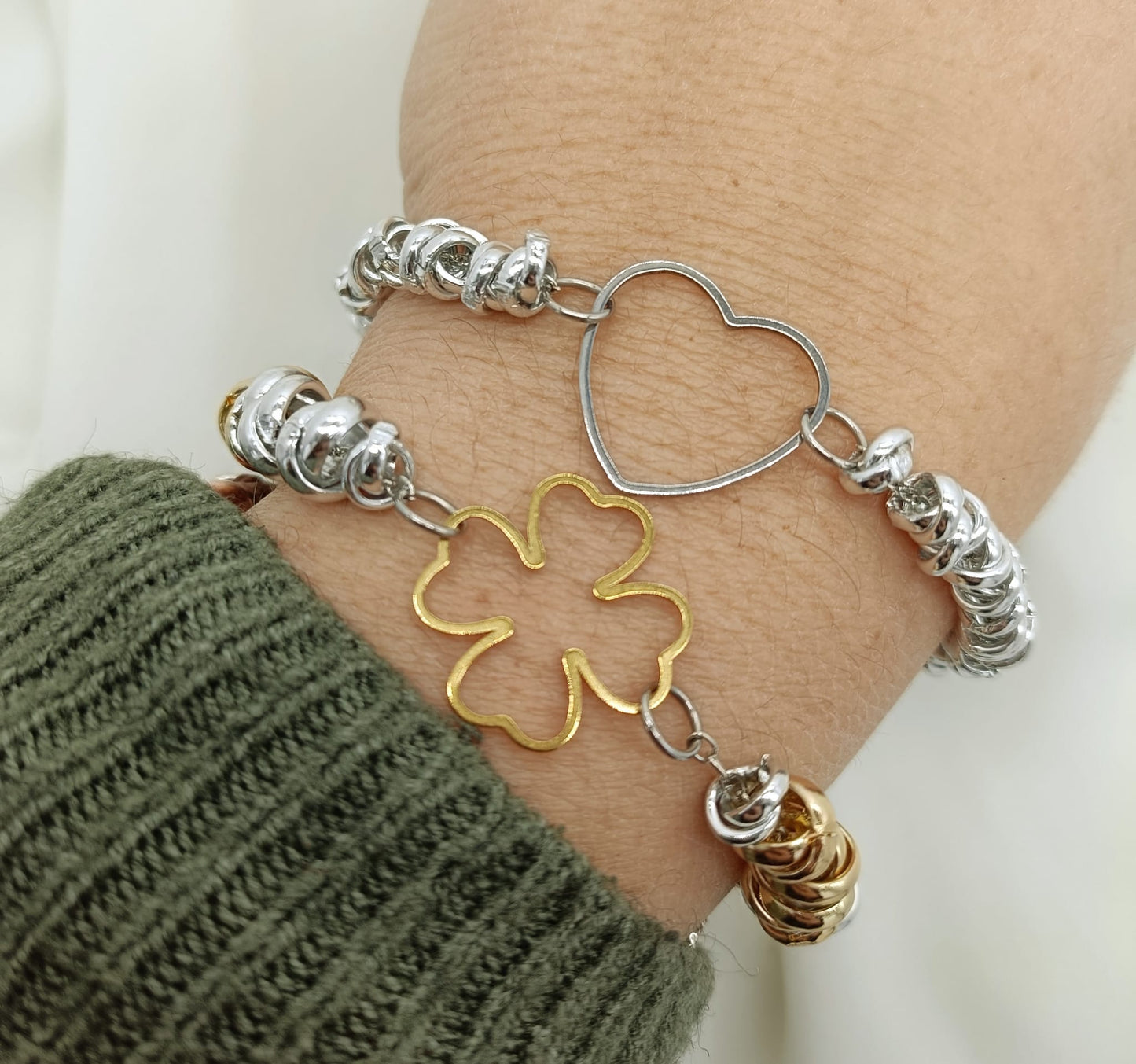 Bracciale nodini con quadrifoglio