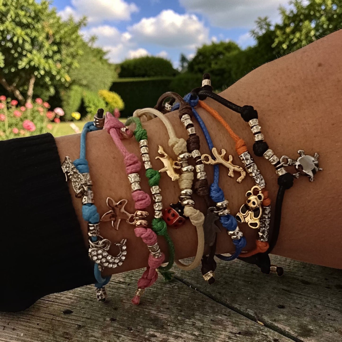 Bracciale cordino colorato granelli e tartaruga
