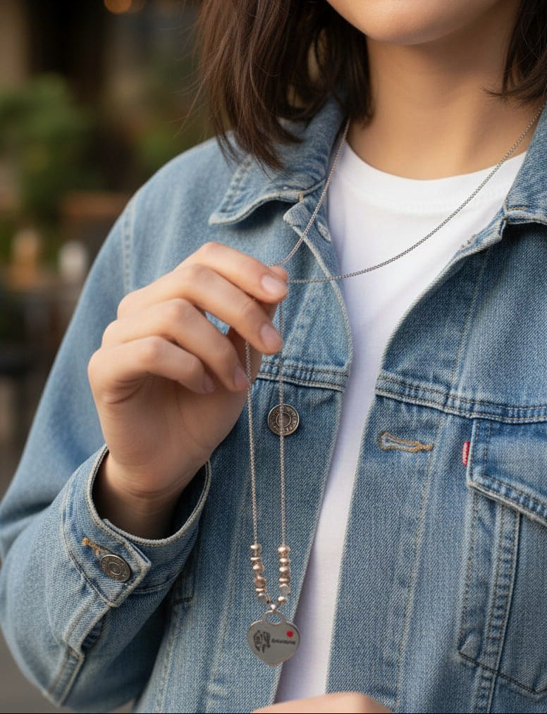 Collana catena palline con cuori, stelle e ciondolo Mamma a cuore