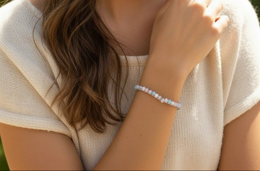 Bracciale cristalli turchese e rosa