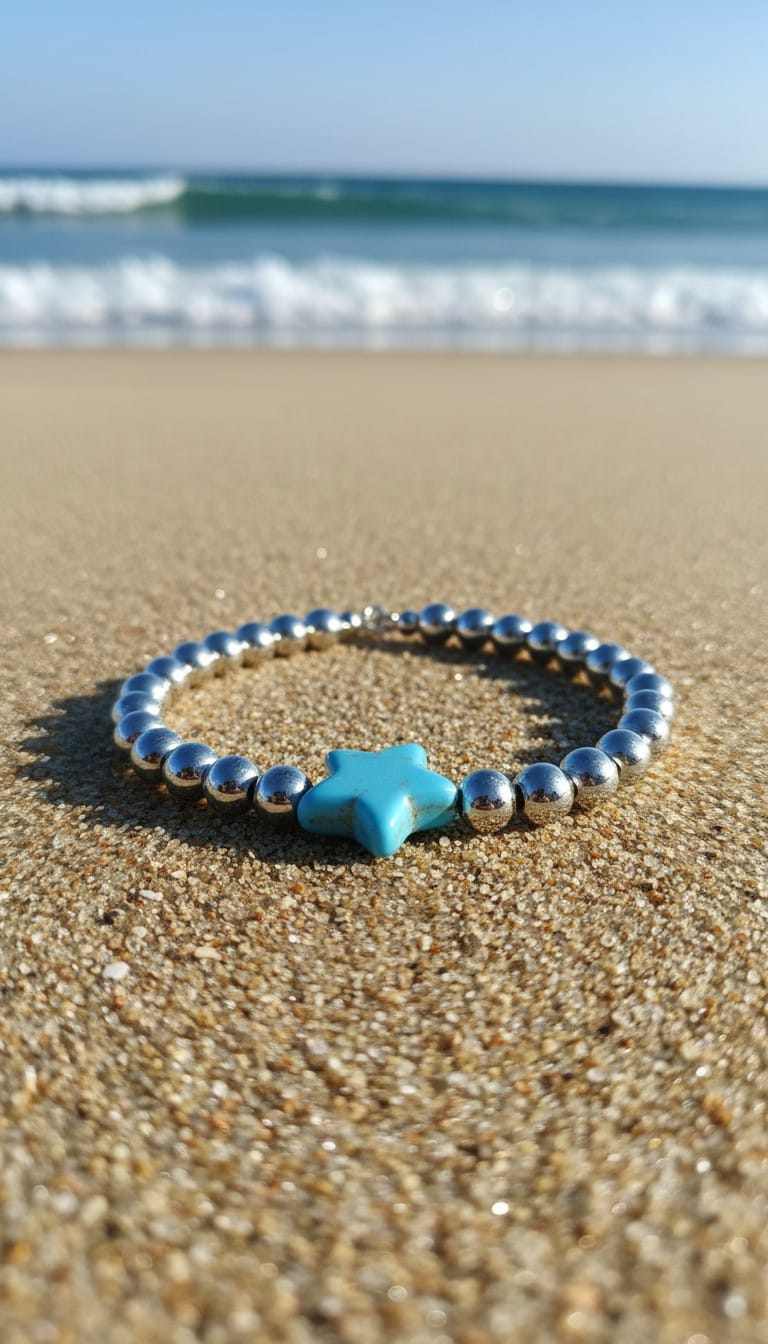 Bracciale sfere medie e stella turchese