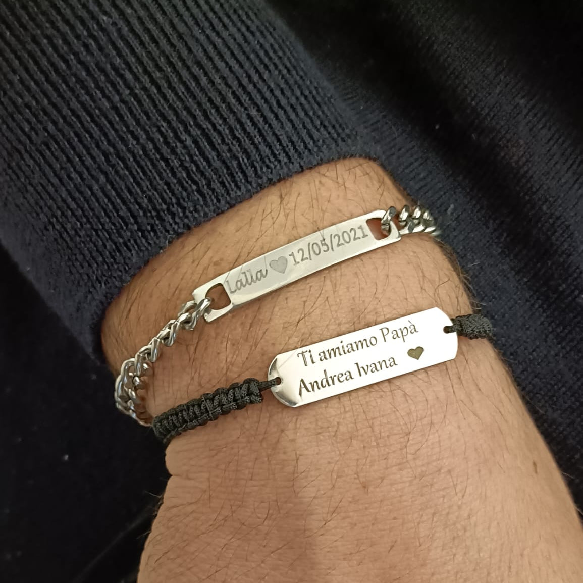 Bracciale cordino regolabile e targa personalizzata