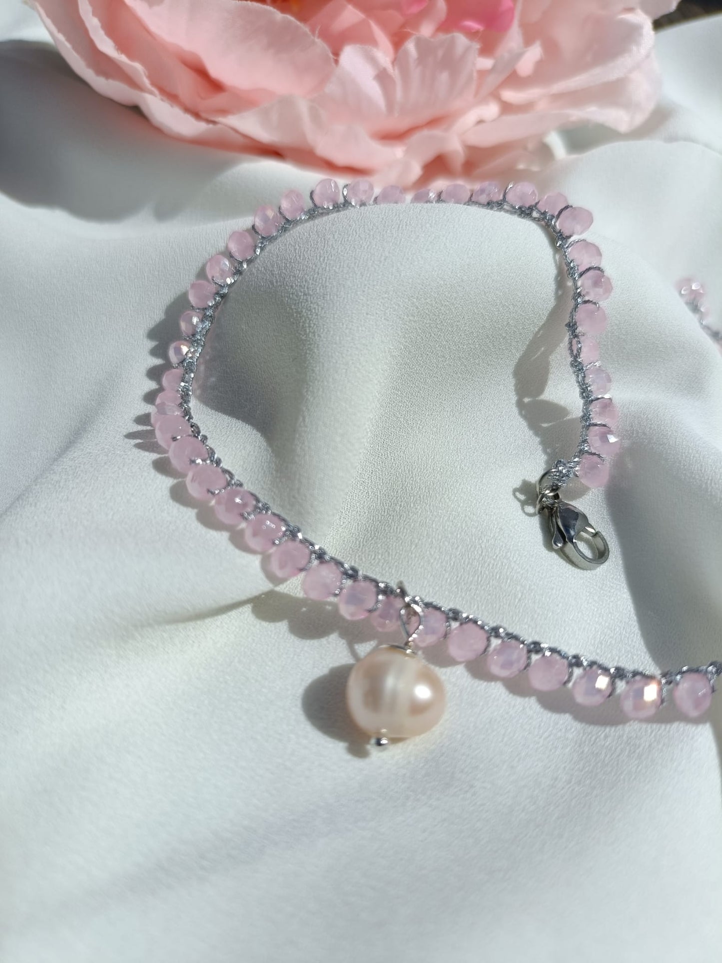 Collana cristalli pesca chiaro