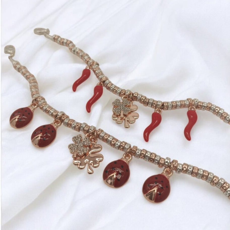 Bracciali granelli piccoli argento e oro rosa portafortuna