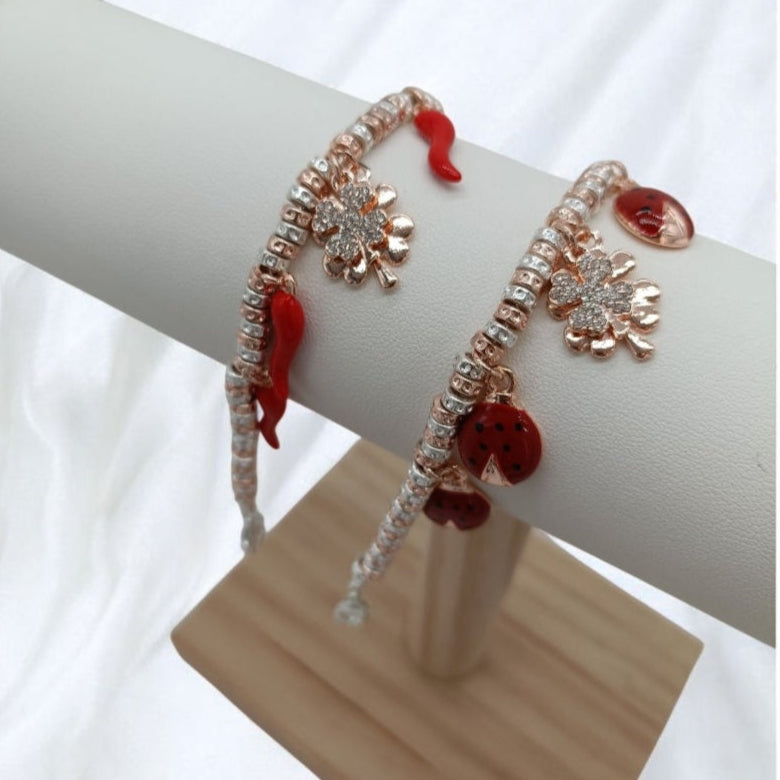 Bracciali granelli piccoli argento e oro rosa portafortuna
