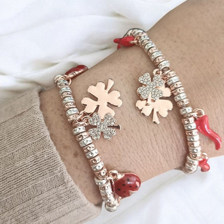 Bracciali granelli piccoli argento e oro rosa portafortuna