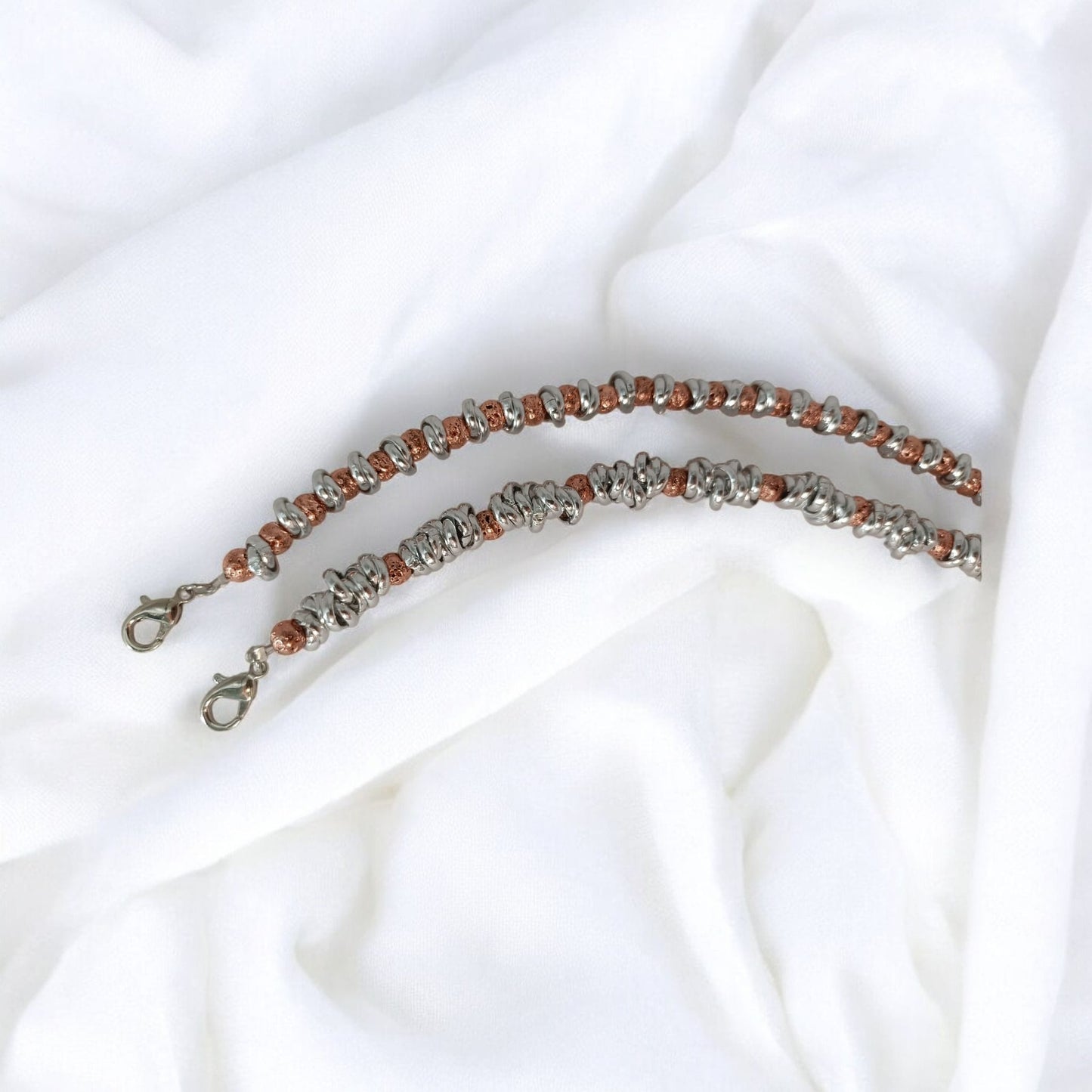 Bracciali nodini ed ematite oro rosa lavorata