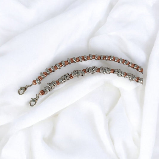 Bracciali nodini ed ematite oro rosa lavorata