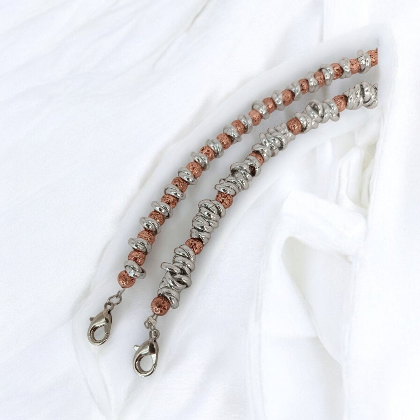 Bracciali nodini ed ematite oro rosa lavorata