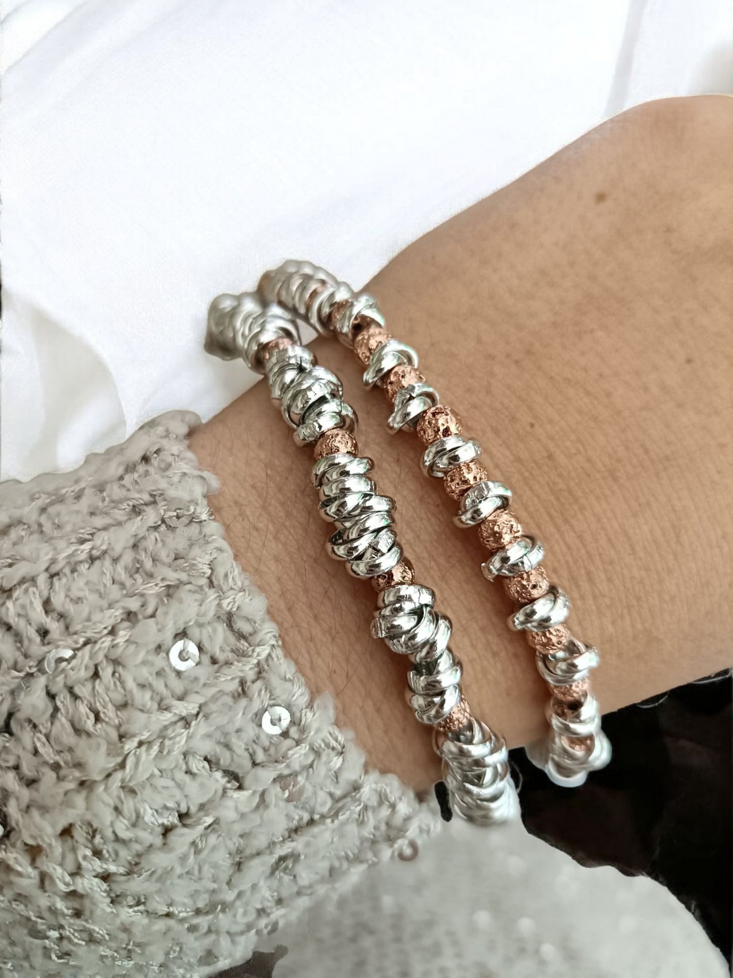 Bracciali nodini ed ematite oro rosa lavorata