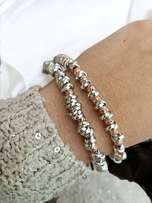 Bracciali nodini ed ematite oro rosa lavorata