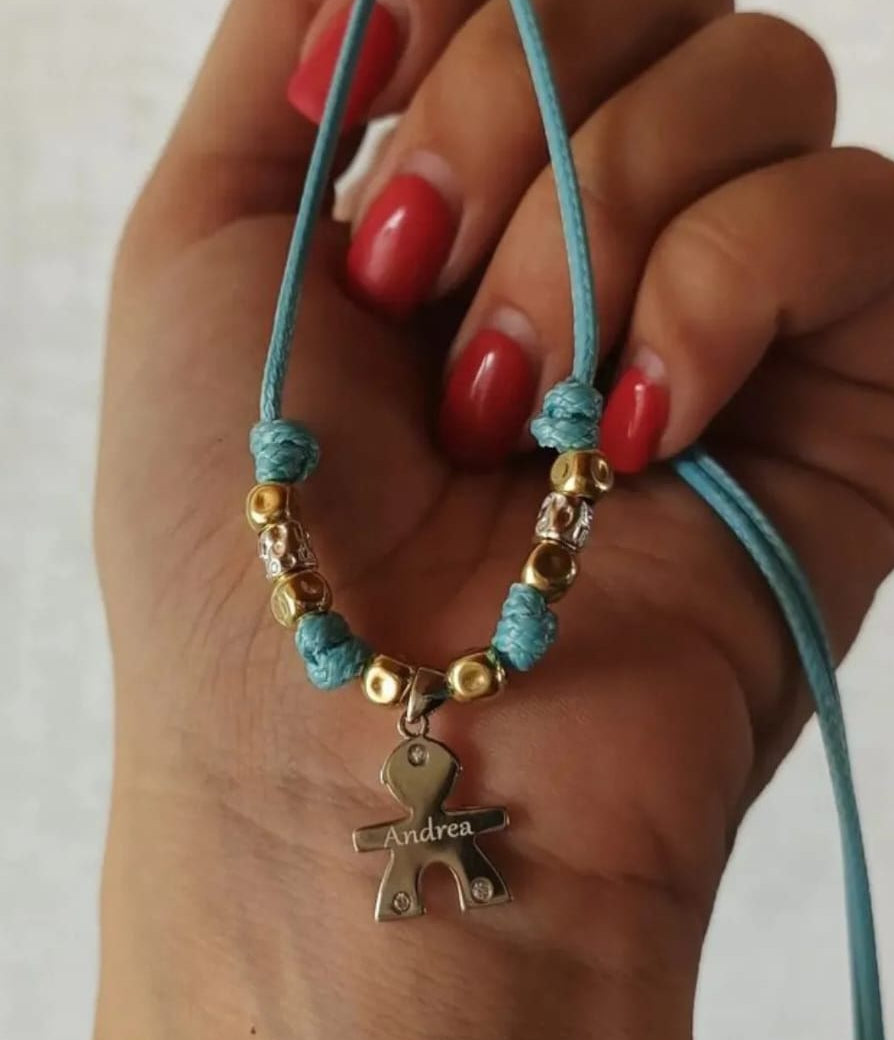 Collana bebè nome e cordino colorato