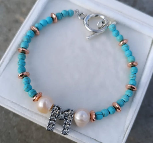 Bracciale pietra naturale e iniziale