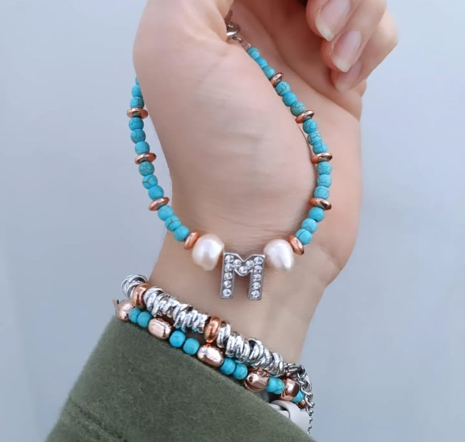 Bracciale pietra naturale e iniziale