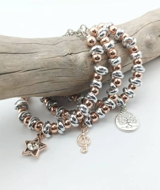 Bracciale nodini e sfere oro rosa