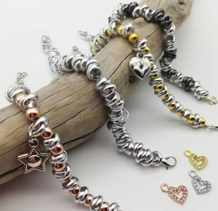 Bracciale nodini e sfere oro rosa