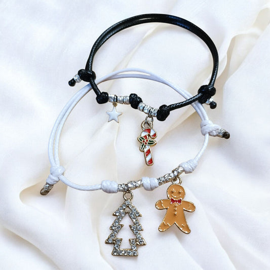 Bracciali cordino bianco e nero con charms