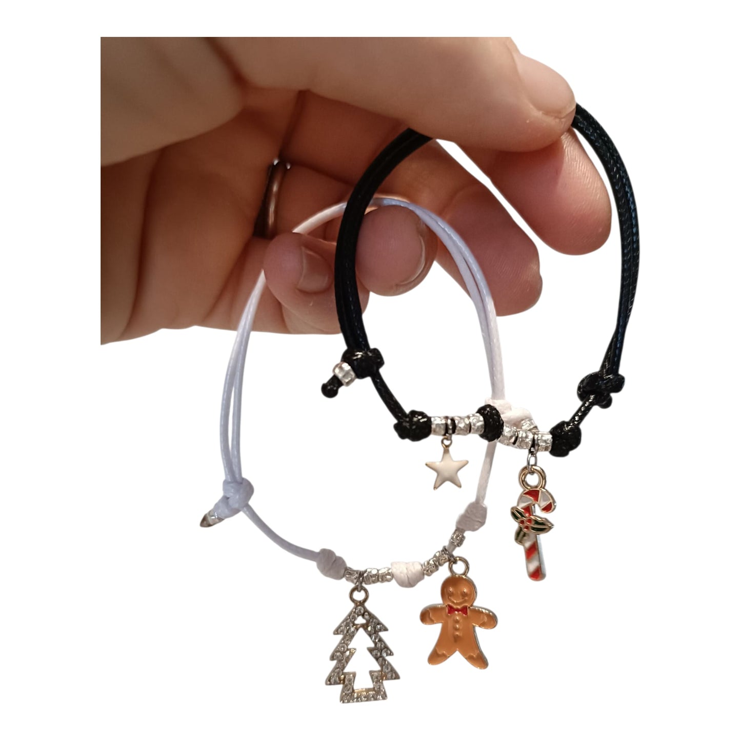 Bracciali cordino bianco e nero con charms