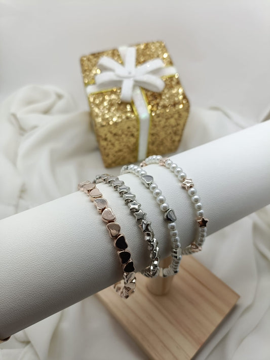 Bracciale cuori ematite argento e oro rosa