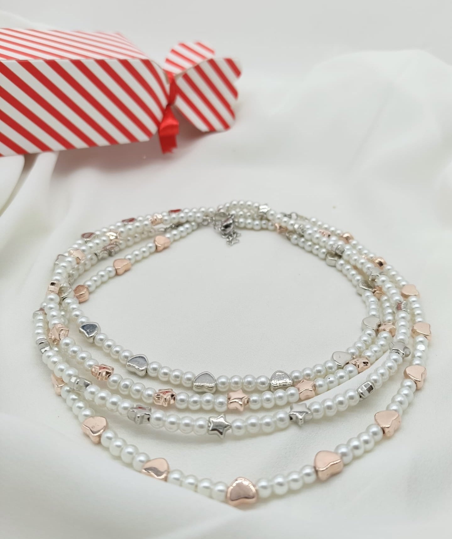 Collana perle di fiume con cuori