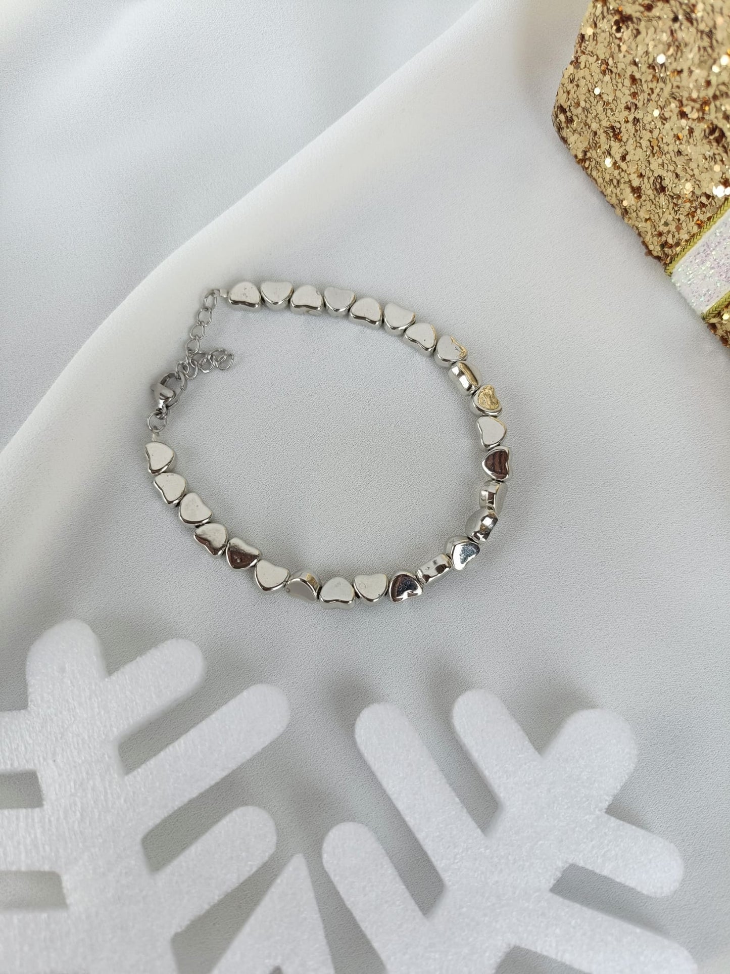 Bracciale cuori ematite argento e oro rosa