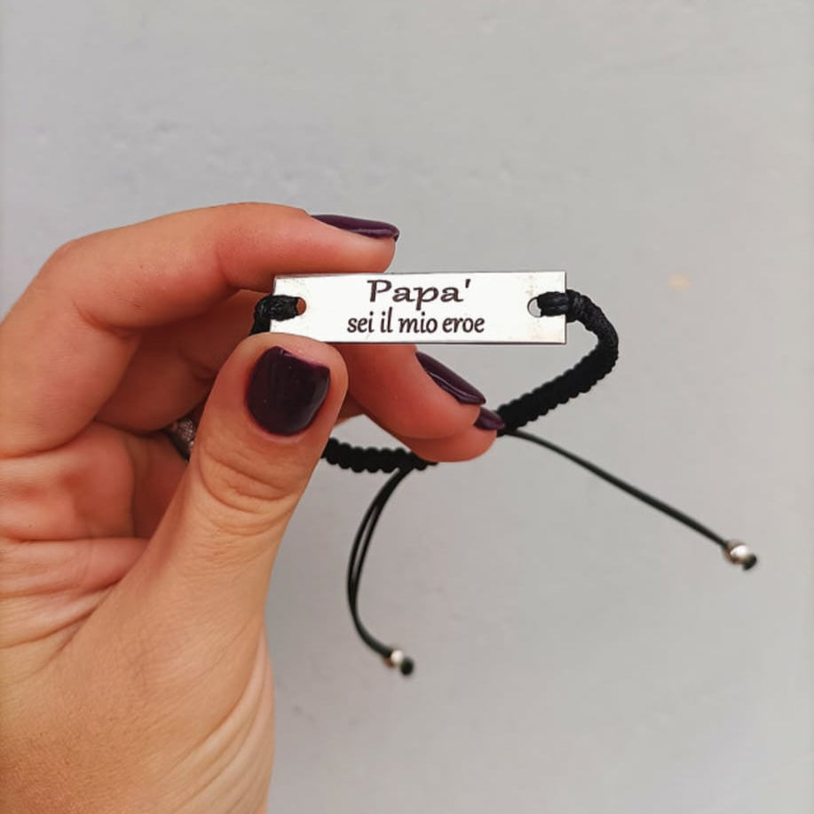 Bracciale cordino regolabile e targa personalizzata