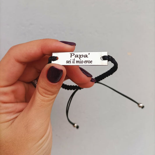 Bracciale cordino regolabile e targa personalizzata