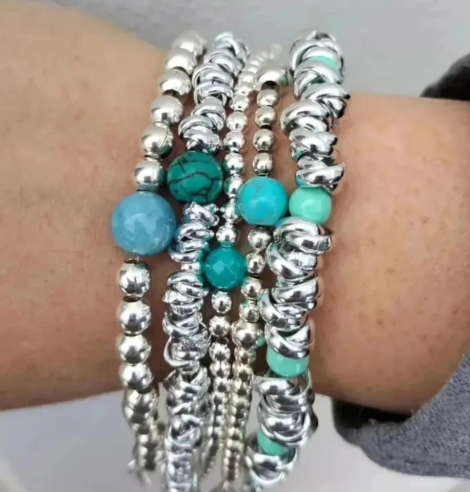 Bracciale nodini e sfera turchese