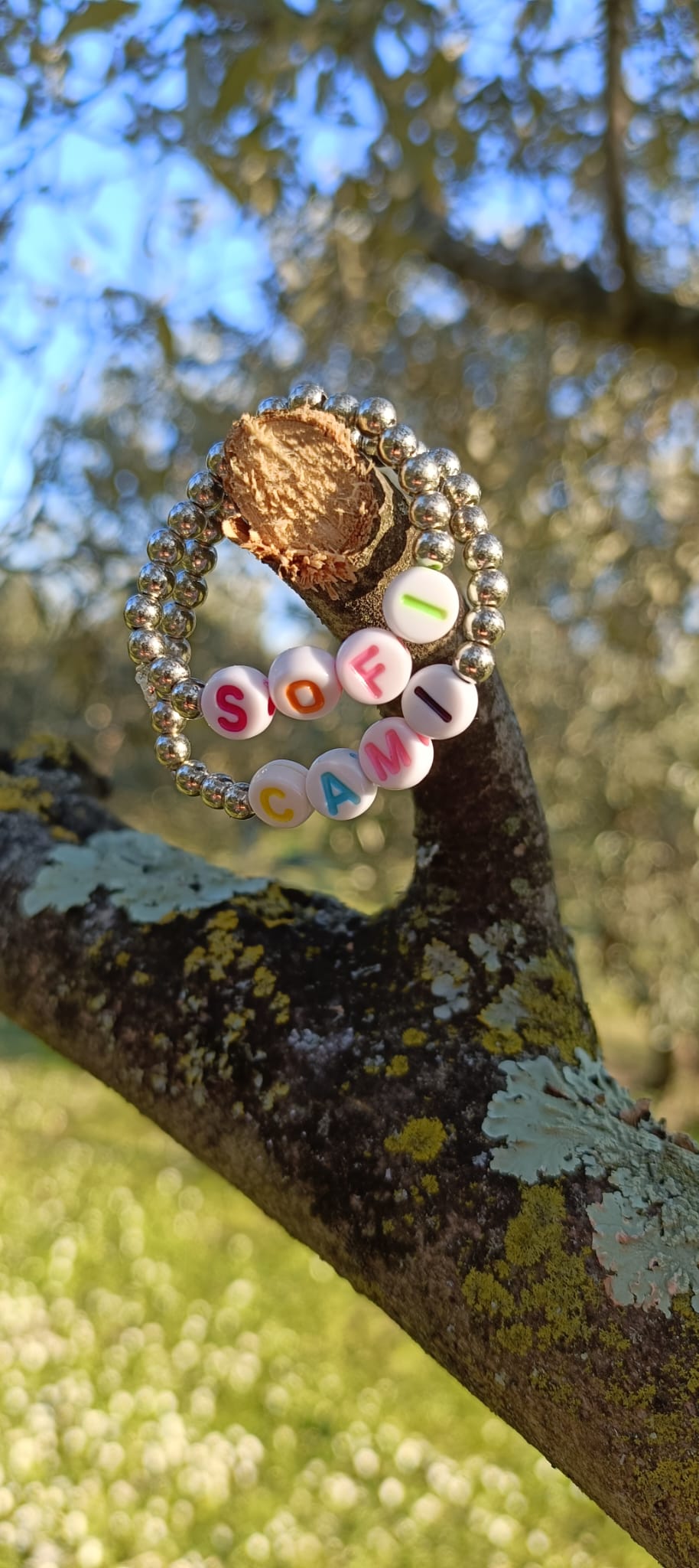 Bracciali baby con mini sfere e lettere