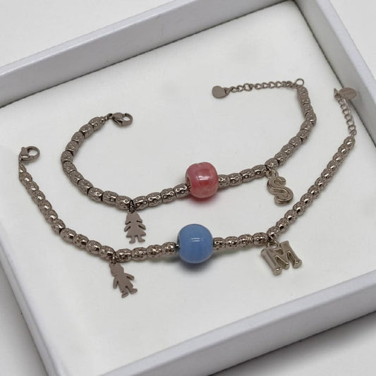 Bracciale pepite, sfere ceramica colorate e charms