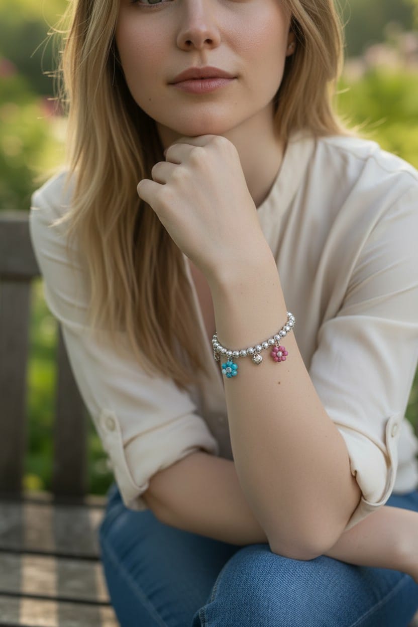 Bracciale sfere sfaccettate con charms