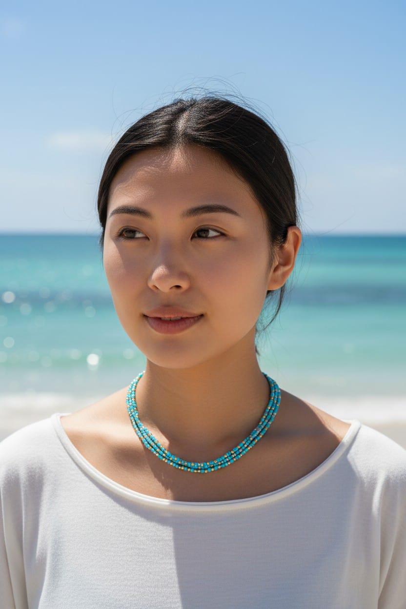 Collana mini sfere turchese e oro