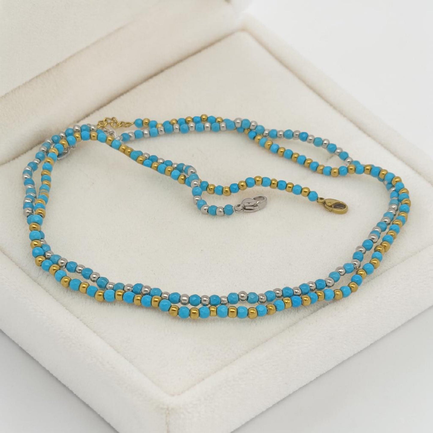 Collana mini sfere turchese e oro
