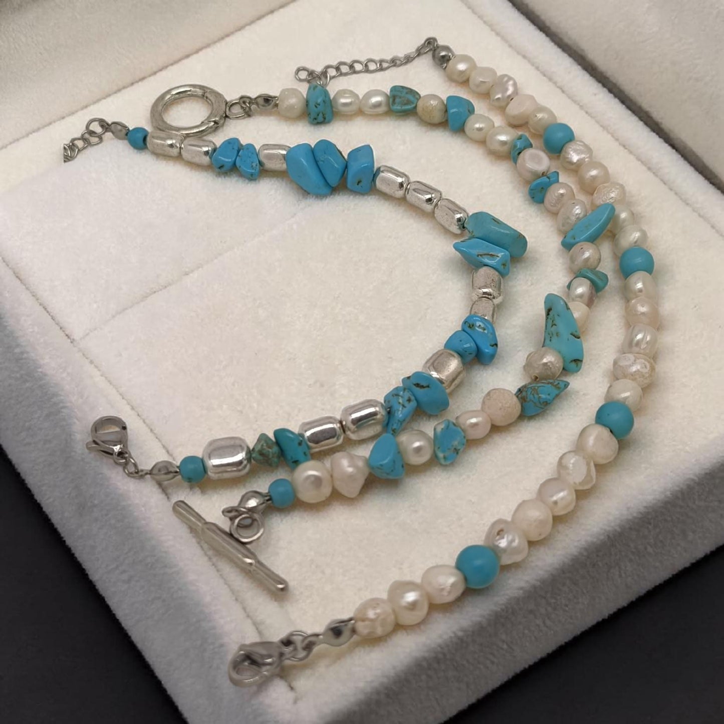 Bracciali cips di turchese e perle