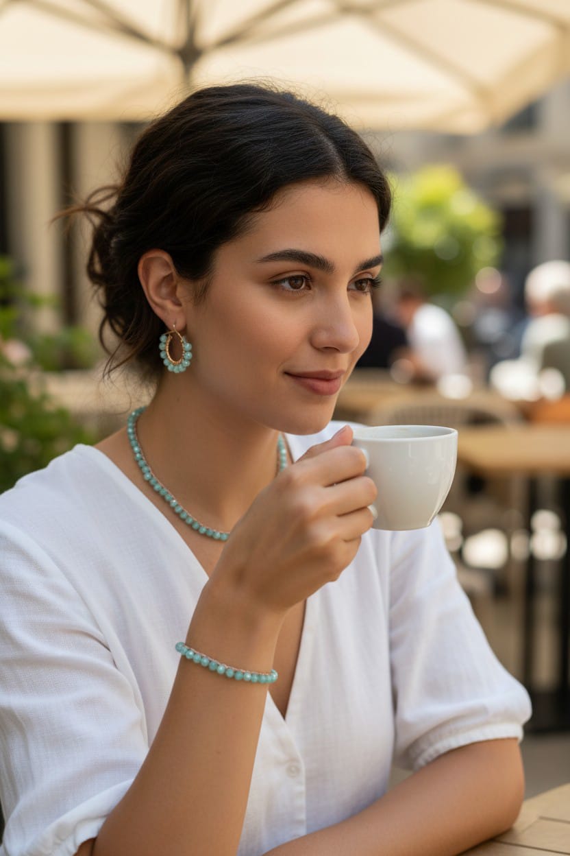 Collana cristalli verde tiffany