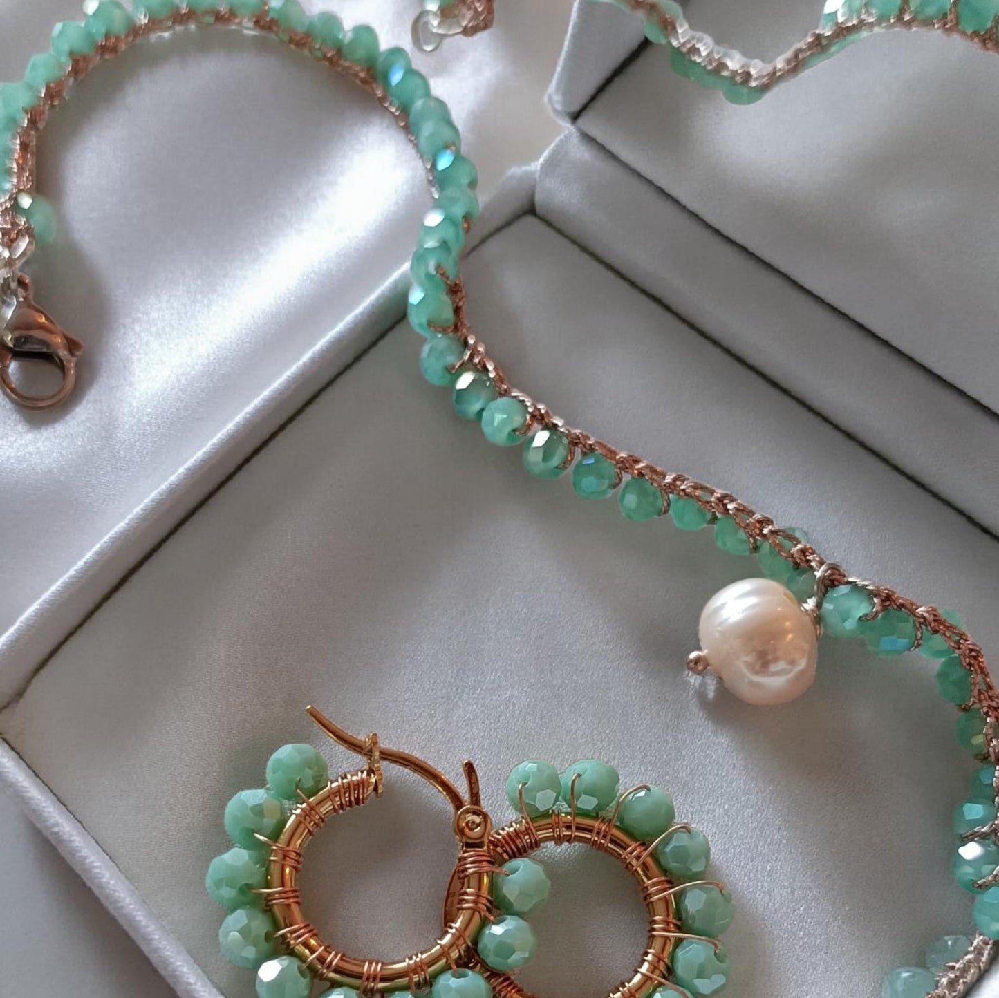 Cerchietti mini con cristalli verde tiffany