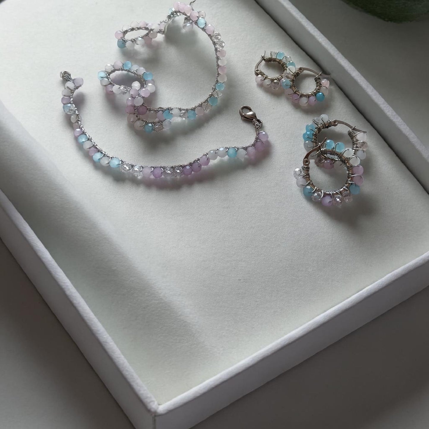 Collana cristalli turchese e rosa