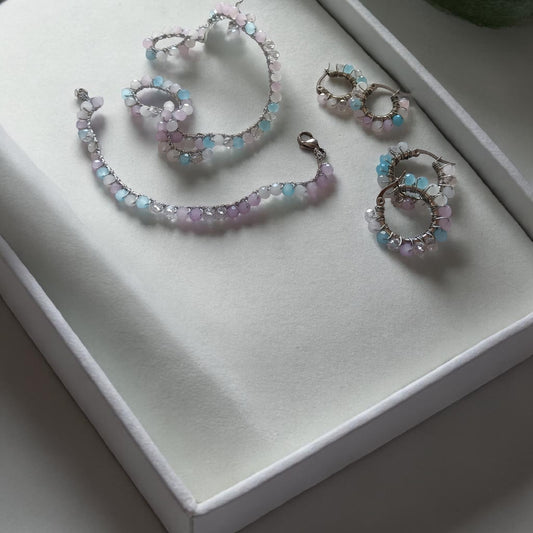 Bracciale cristalli turchese e rosa
