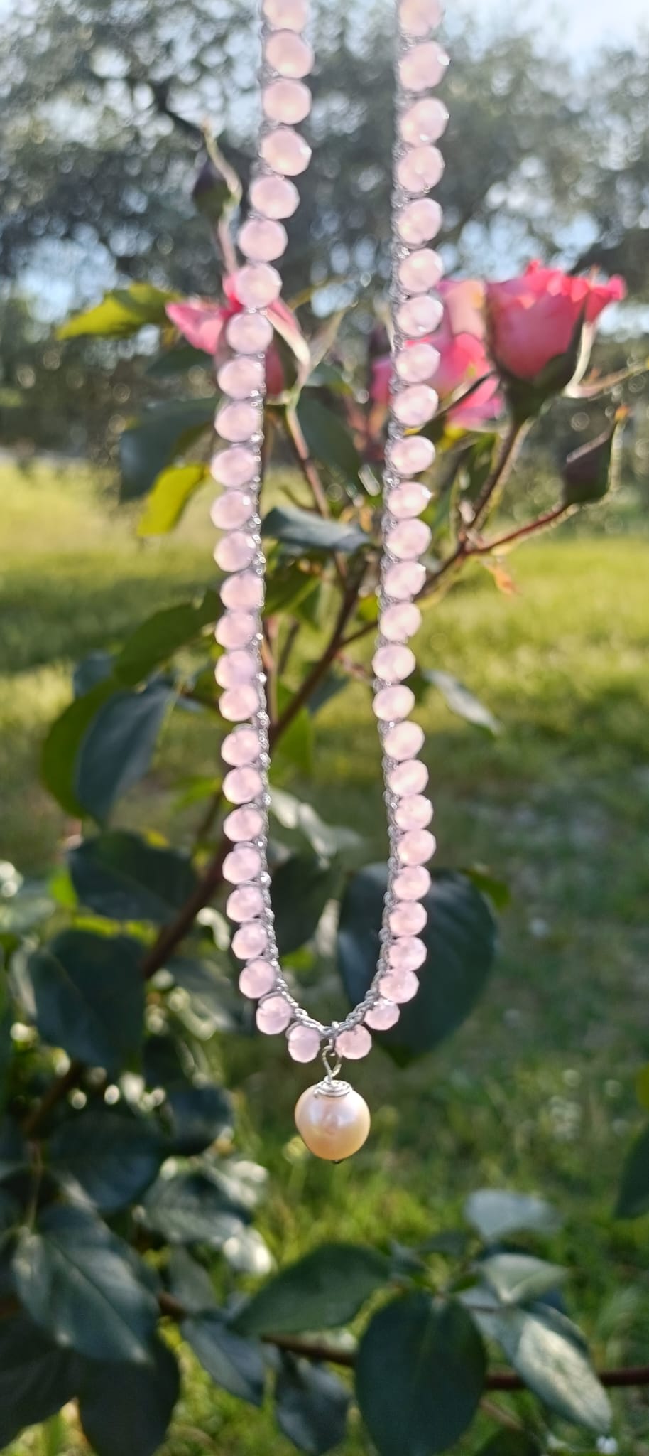 Collana cristalli pesca chiaro