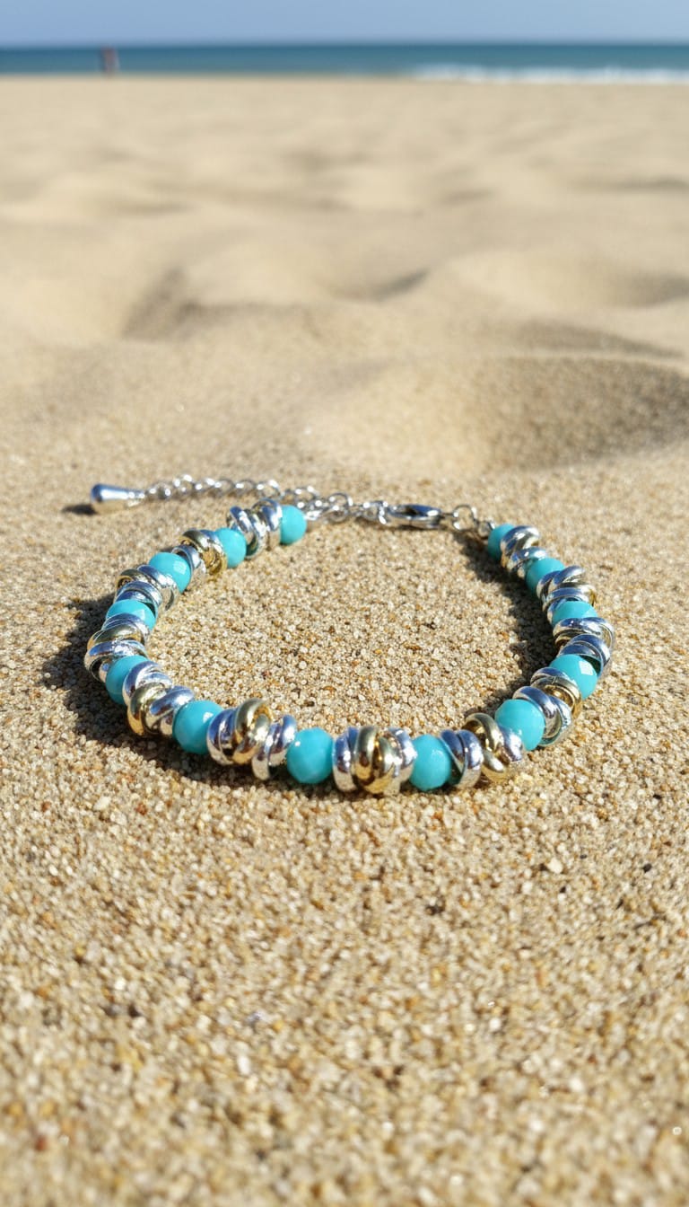 Bracciale nodini e sfere turchese
