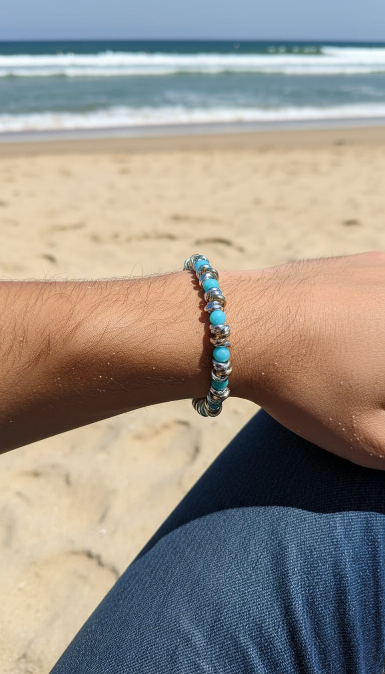 Bracciale nodini e sfere turchese