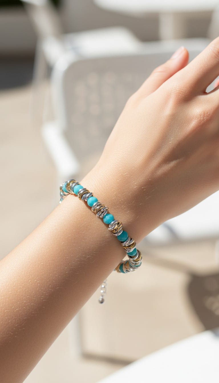 Bracciale nodini e sfere turchese