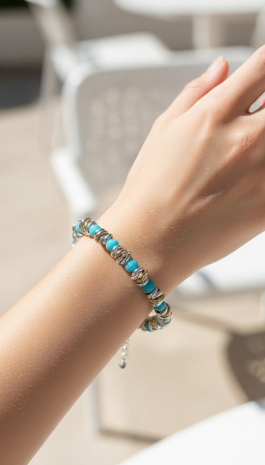 Bracciale nodini e sfere turchese