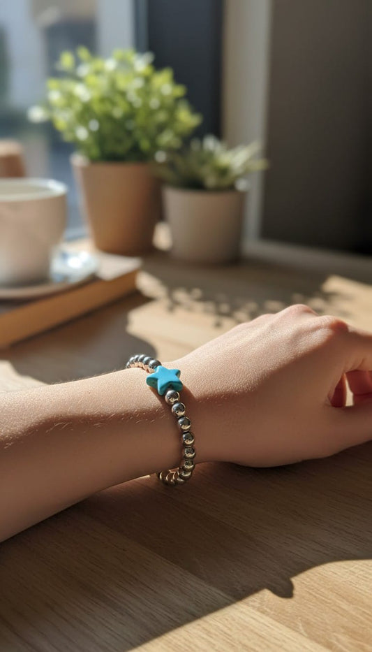 Bracciale sfere medie e stella turchese