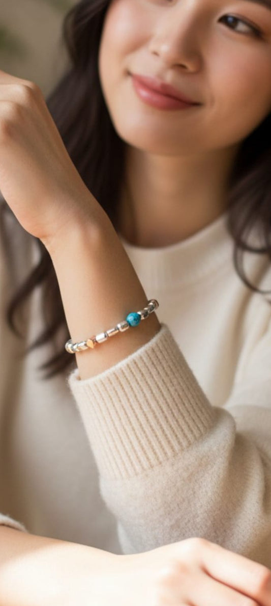 Bracciale pepite, cuori oro rosa e pietra turchese