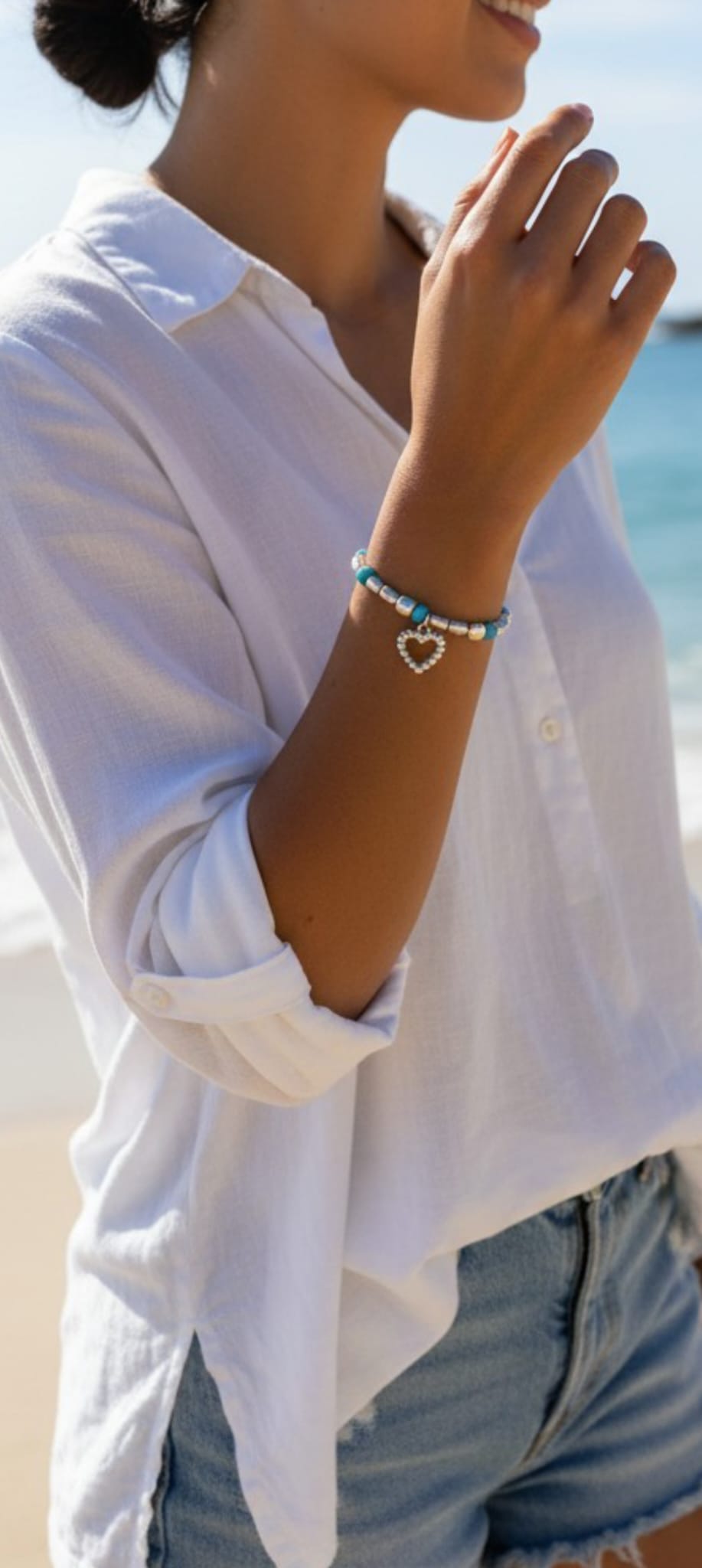Bracciale pepite e sfere turchesi con cuore pendente