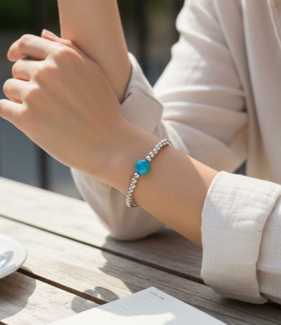 Bracciale sfere medie con pepita grande turchese