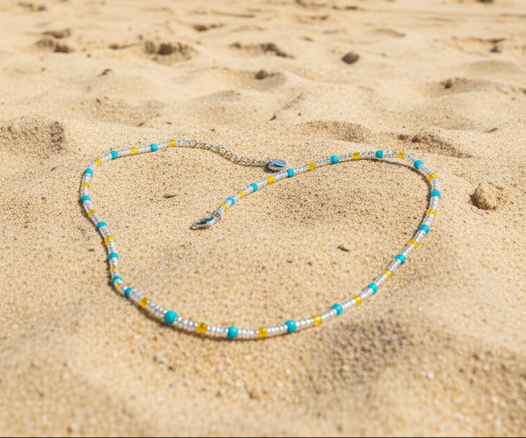 Collana mini sfere argento, oro e turchesi